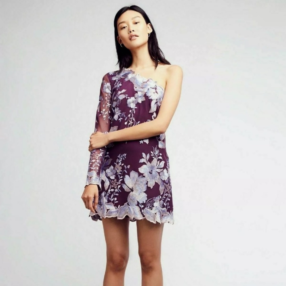 Free People Floral Embroidery One Shoulder Dress